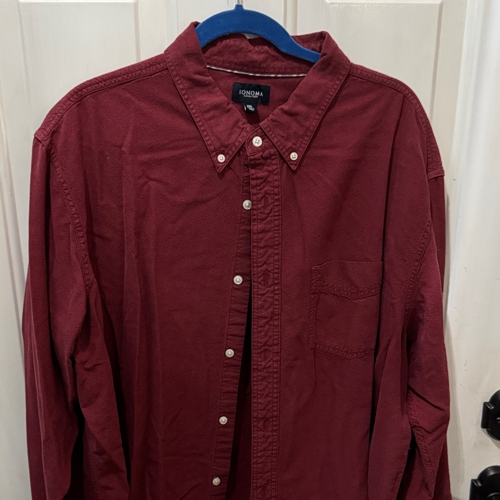 Sonoma Men's Deep Red Casual Button Down Long Sleeve Shirt